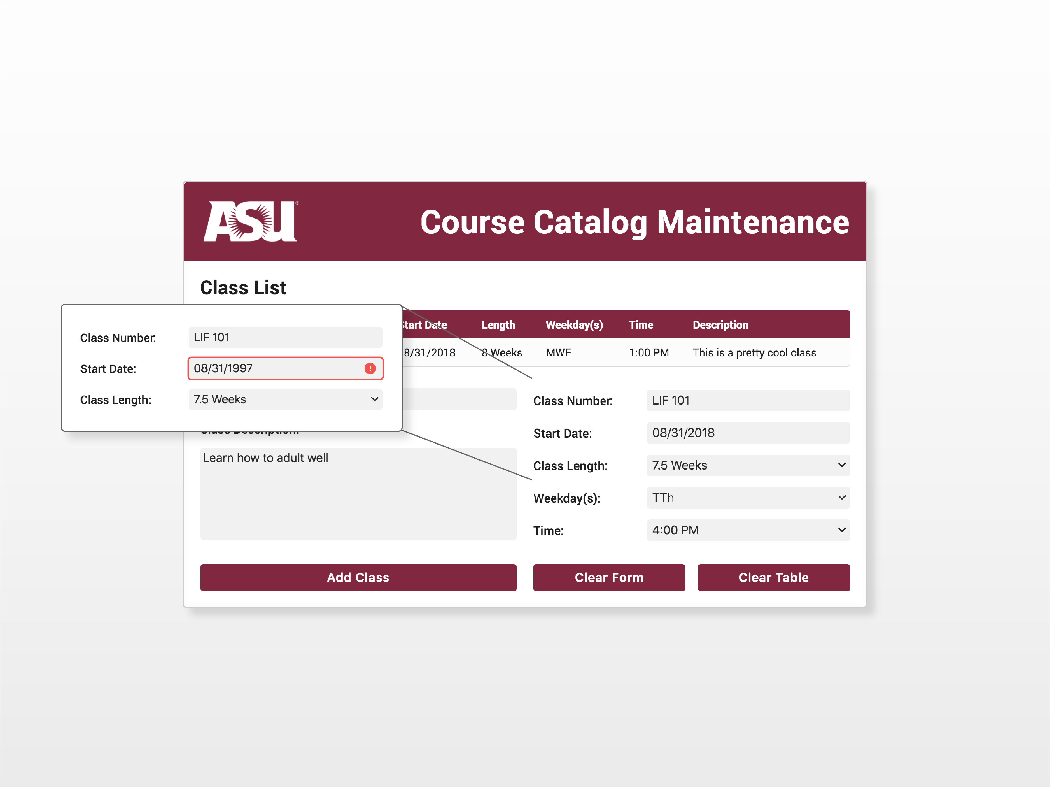 ASU Course Catalog Maintenance Web App